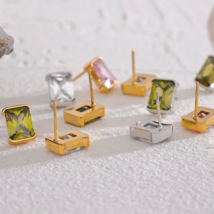 Delicate AAA Cubic Zirconia Stainless Steel Square Stud Earrings 18K PVD Plated Trendy Daily Jewelry for Women Gala Gift