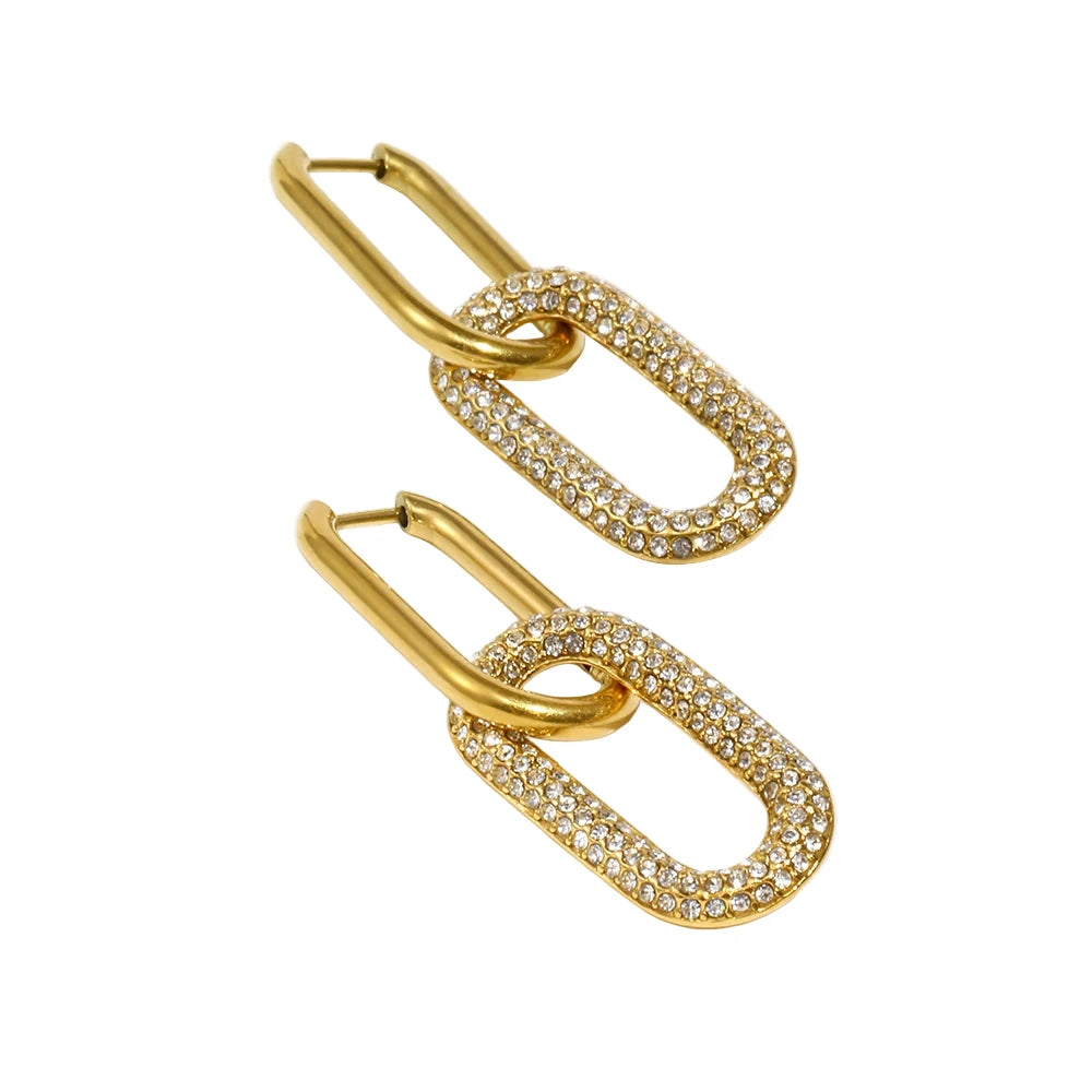 Luxurious Combination Zircon Earrings Waterproof 316L Stainless Steel Jewelry 18K Gold Plated Gift