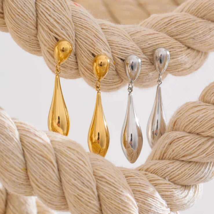 Charm Polished Stainless Steel Water Drop Statement Earrings Gold & Platinum Plated Rust Proof Office Temperament Jewelry