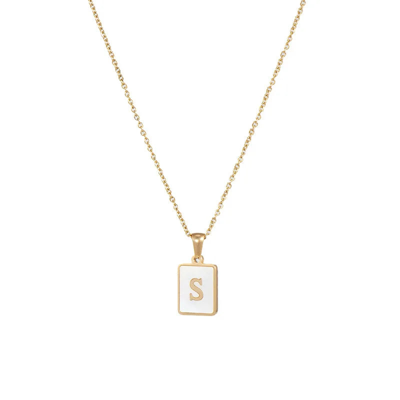 Minimalist Mother of Pearl Shell Stainless Steel Tarnish Free Initial Necklace Gold Plated Letter Necklace for Women