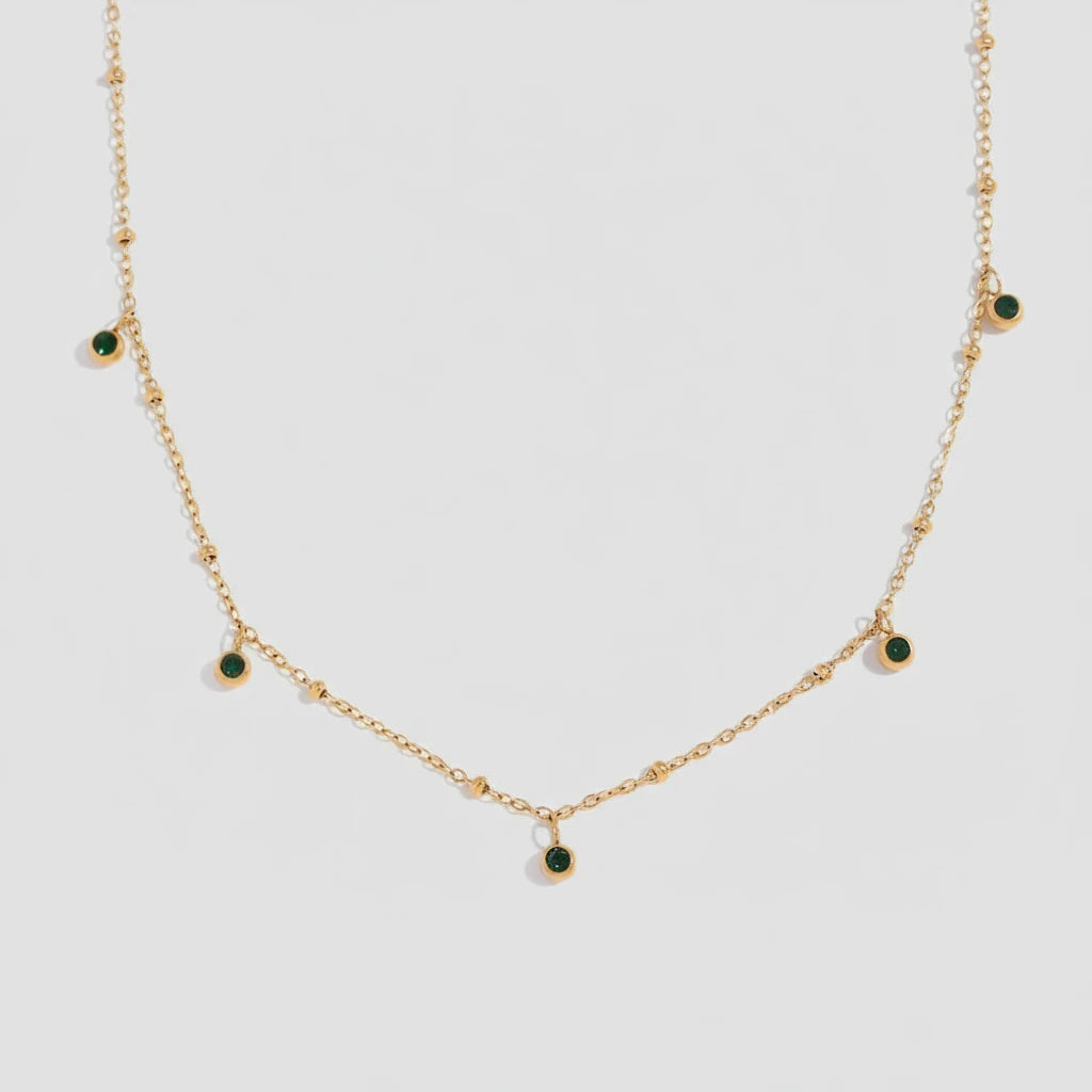 La. Muses Colored Cubic Zirconia Bead Chain Stainless Steel Women'S Necklace 18K Gold-Plated Fashion Waterproof Jewelry Gifts