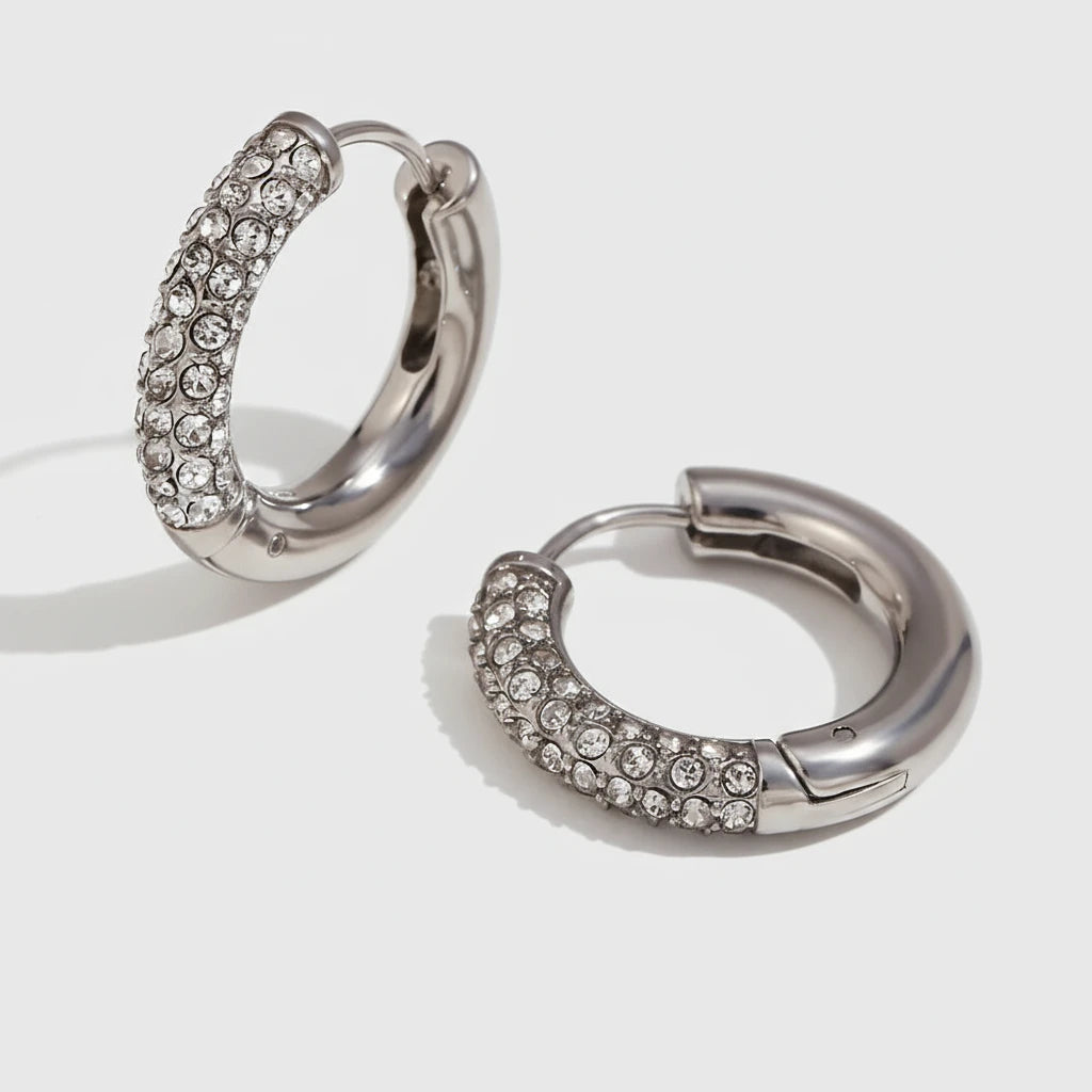 Circular Semi Inlaid Zircon Earrings Silver Color 316L Stainless Steel Women'S Earrings 18K Gold Plated Jewelry