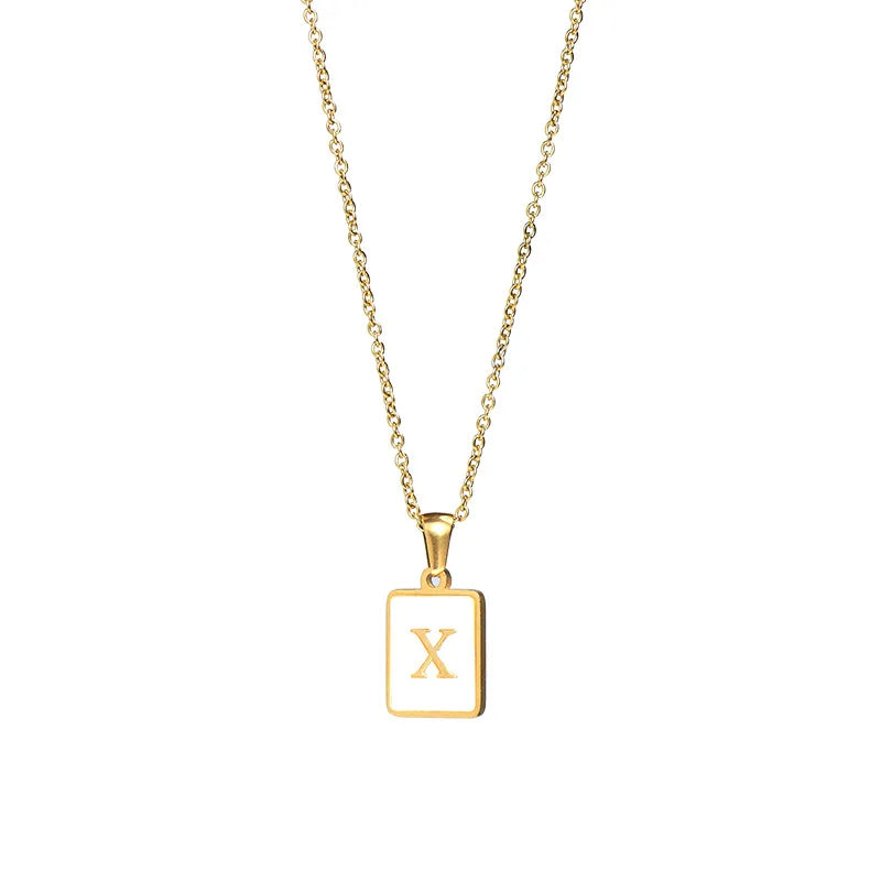 Minimalist Mother of Pearl Shell Stainless Steel Tarnish Free Initial Necklace Gold Plated Letter Necklace for Women