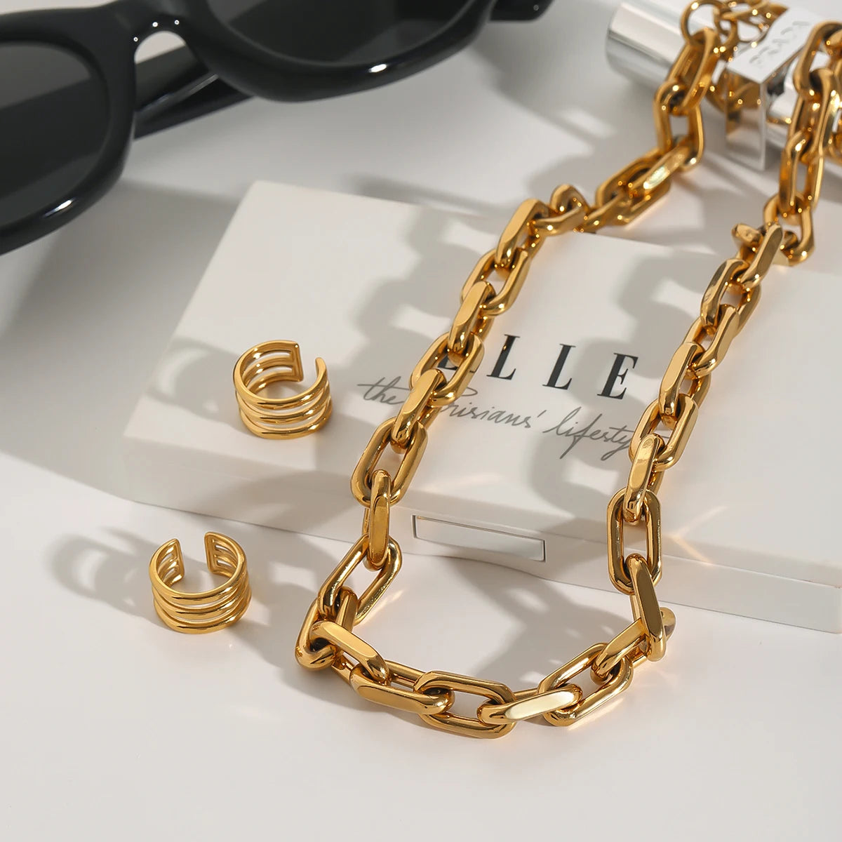 Uworld Minimalist 18K Gold Color Stainless Steel Thick Chain Chain Necklace Stackable Basic Necklace Women'S Accessories Gift Fo