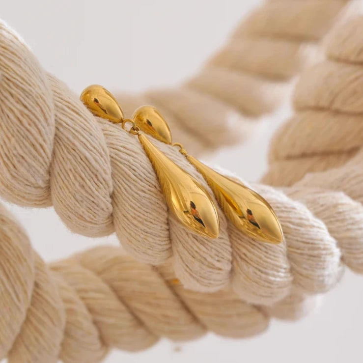 Charm Polished Stainless Steel Water Drop Statement Earrings Gold & Platinum Plated Rust Proof Office Temperament Jewelry