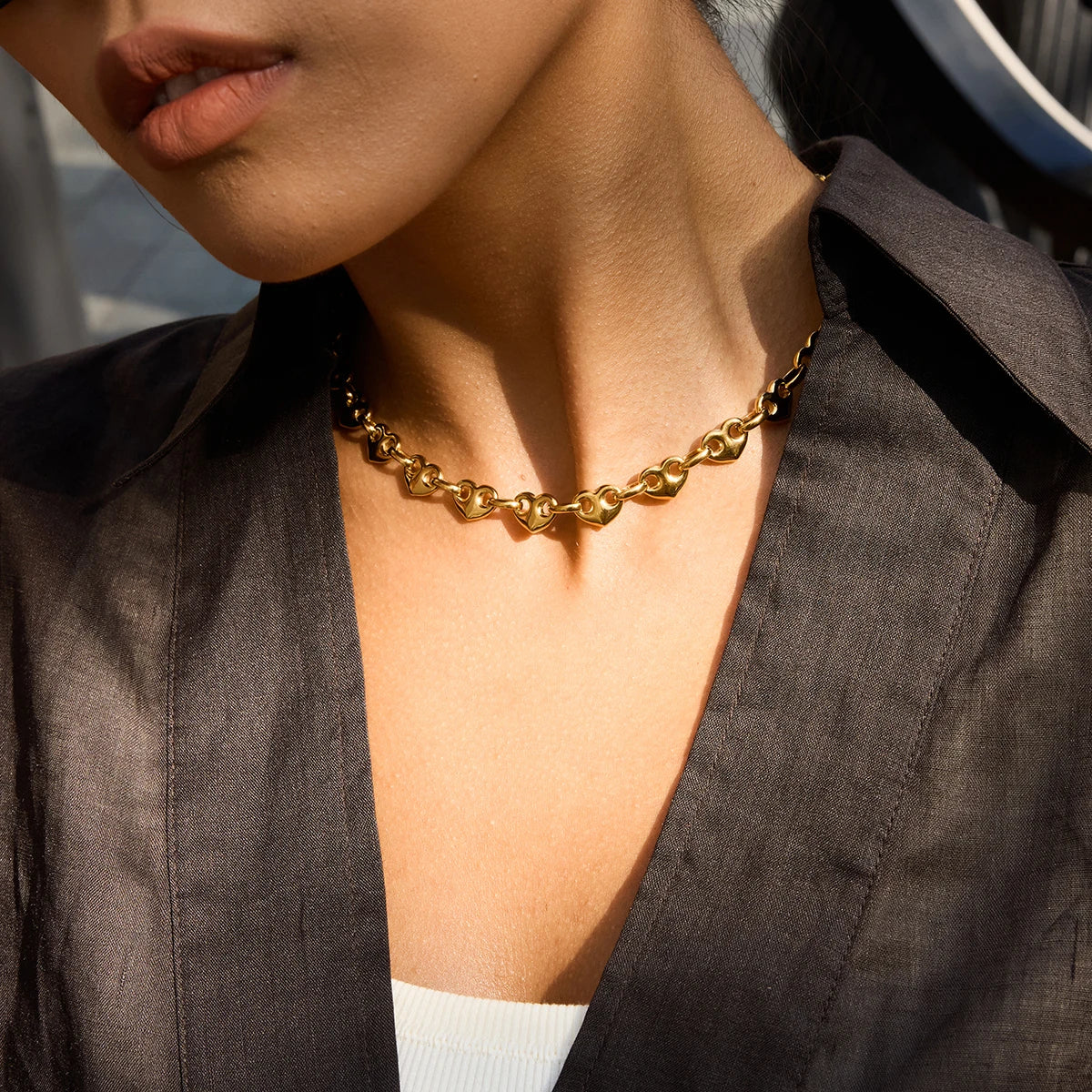 Uworld Simple Classic 18K Gold Color Plated Stainless Steel Heart-Shaped Buckle Necklace Stacked Circular Buckle Necklaces Diffe