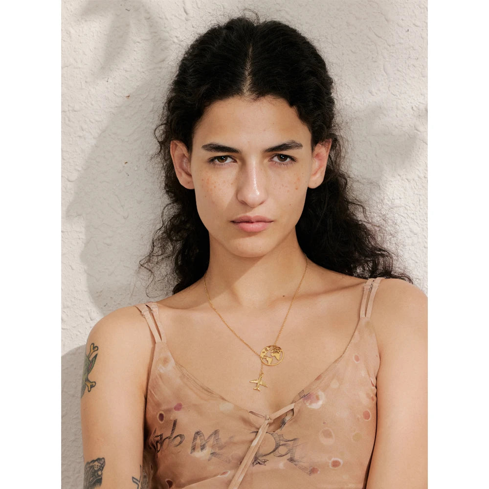 New Arrivals Unique Creative Map Plane Pendant Necklace Gift Distinctive Stainless Steel Waterproof Jewellery Accessories