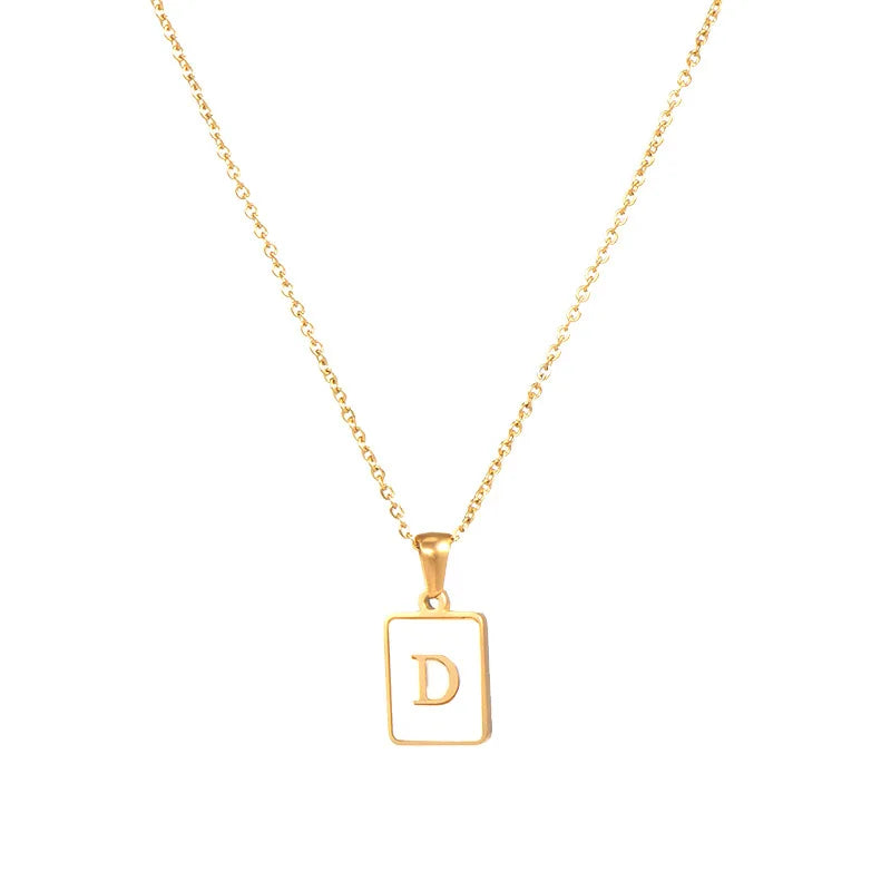 Minimalist Mother of Pearl Shell Stainless Steel Tarnish Free Initial Necklace Gold Plated Letter Necklace for Women