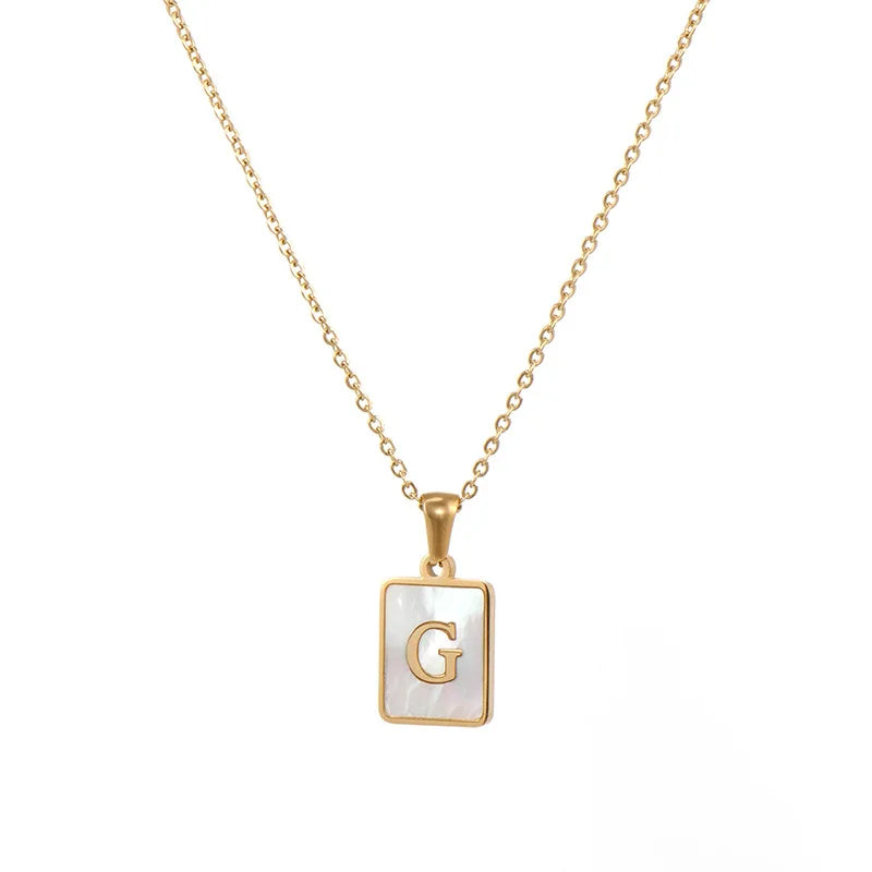 Minimalist Mother of Pearl Shell Stainless Steel Tarnish Free Initial Necklace Gold Plated Letter Necklace for Women