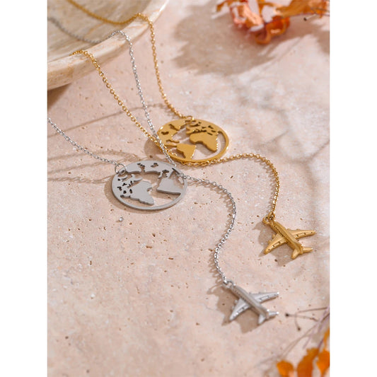 New Arrivals Unique Creative Map Plane Pendant Necklace Gift Distinctive Stainless Steel Waterproof Jewellery Accessories