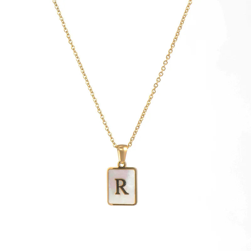 Minimalist Mother of Pearl Shell Stainless Steel Tarnish Free Initial Necklace Gold Plated Letter Necklace for Women