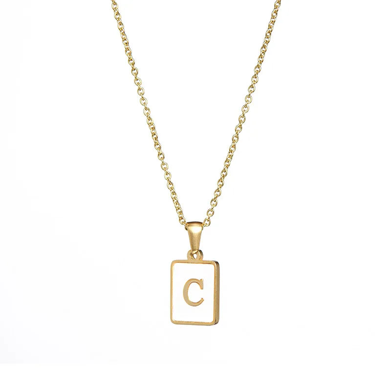 Minimalist Mother of Pearl Shell Stainless Steel Tarnish Free Initial Necklace Gold Plated Letter Necklace for Women