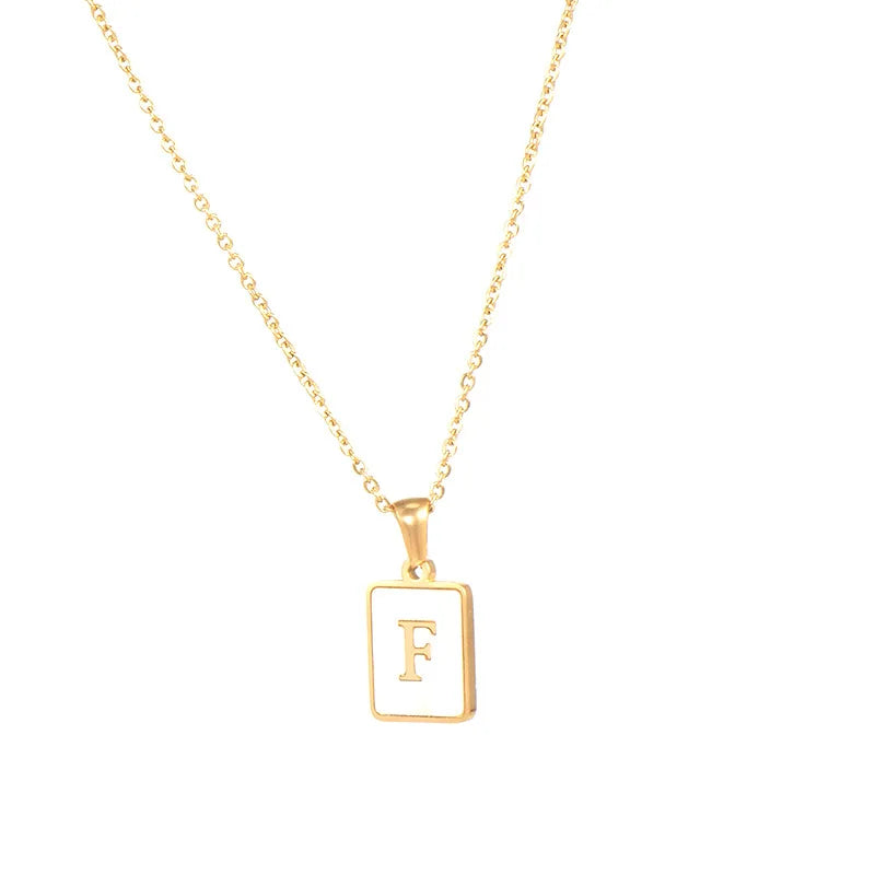 Minimalist Mother of Pearl Shell Stainless Steel Tarnish Free Initial Necklace Gold Plated Letter Necklace for Women