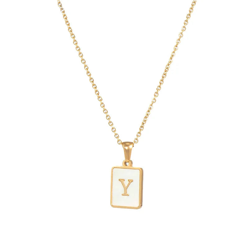Minimalist Mother of Pearl Shell Stainless Steel Tarnish Free Initial Necklace Gold Plated Letter Necklace for Women