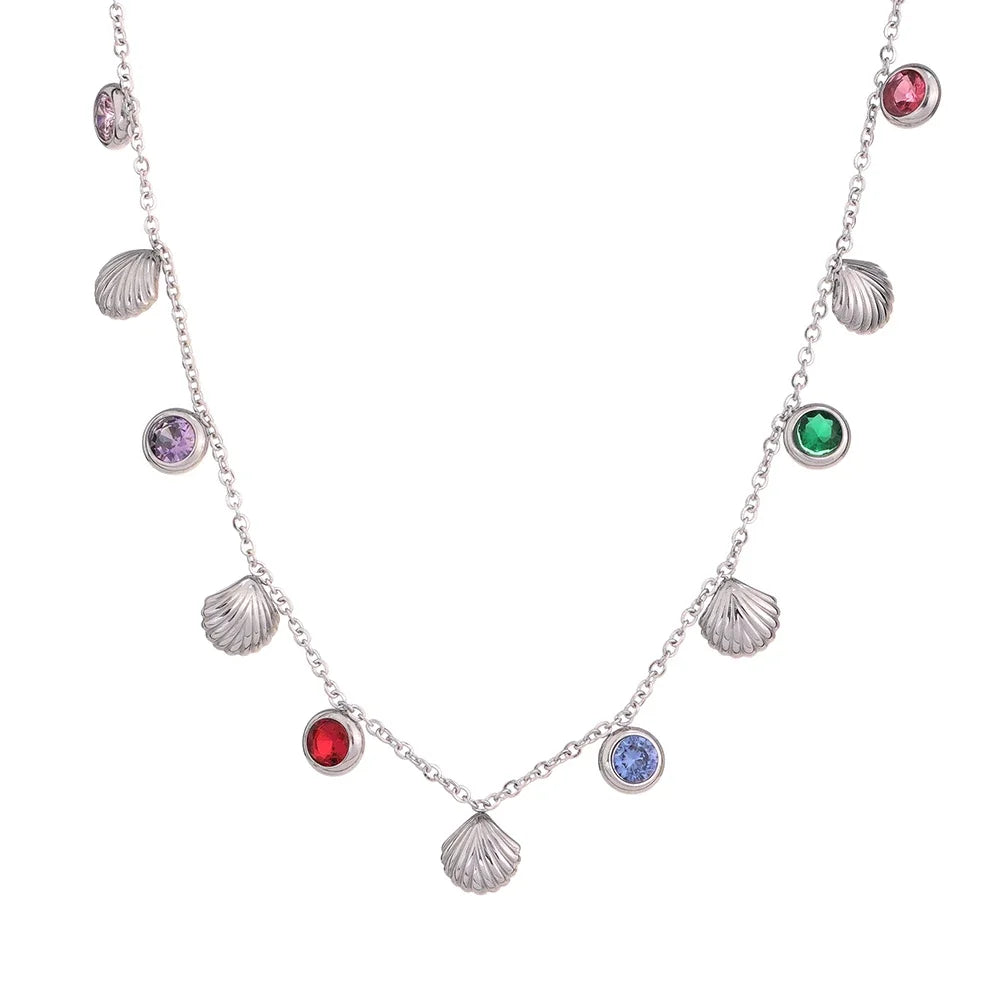 New Colorful Cubic Zirconia Chain Necklace Stainless Steel Fashion Collar Necklace Jewelry for Women Bijoux Femme Gift