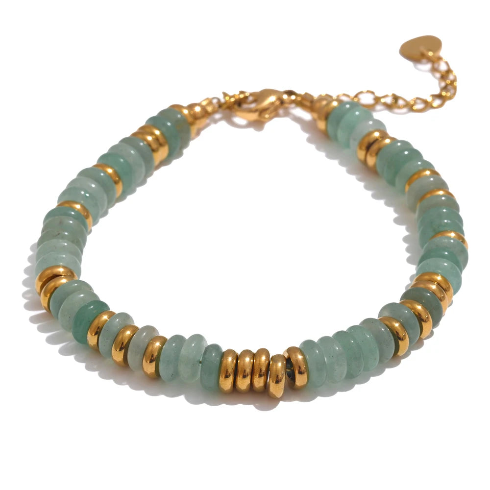 Colorful Natural Stone Beads Chain Handmade Bracelet Bangle Waterproof Bohemia Stainless Steel Y2K Trendy Jewelry Gift