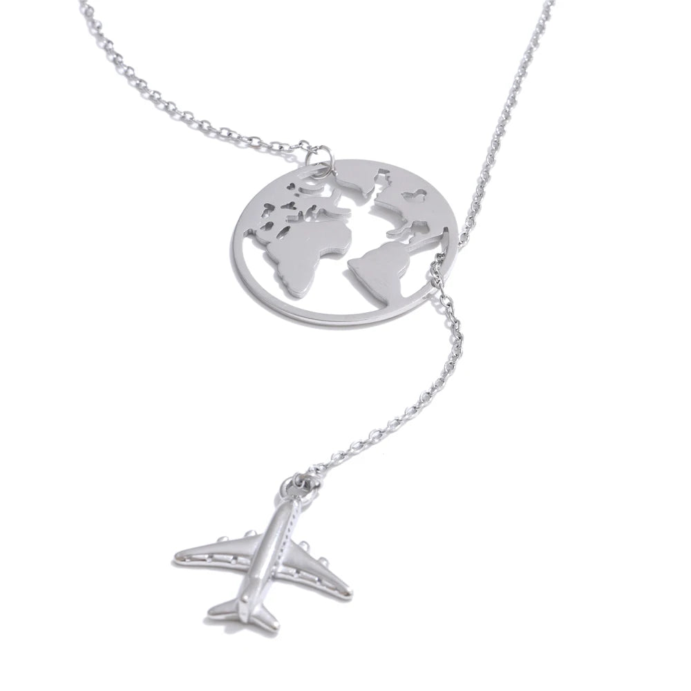 New Arrivals Unique Creative Map Plane Pendant Necklace Gift Distinctive Stainless Steel Waterproof Jewellery Accessories