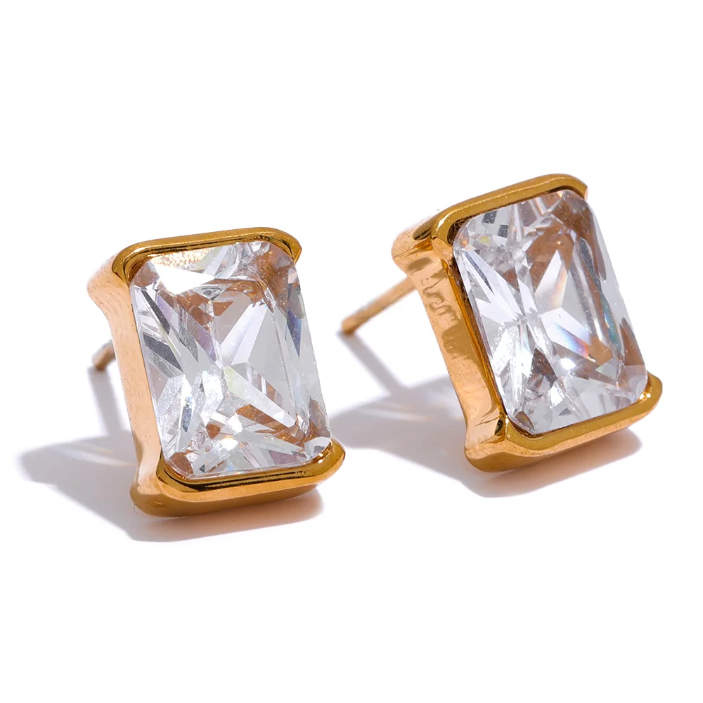 Delicate AAA Cubic Zirconia Stainless Steel Square Stud Earrings 18K PVD Plated Trendy Daily Jewelry for Women Gala Gift