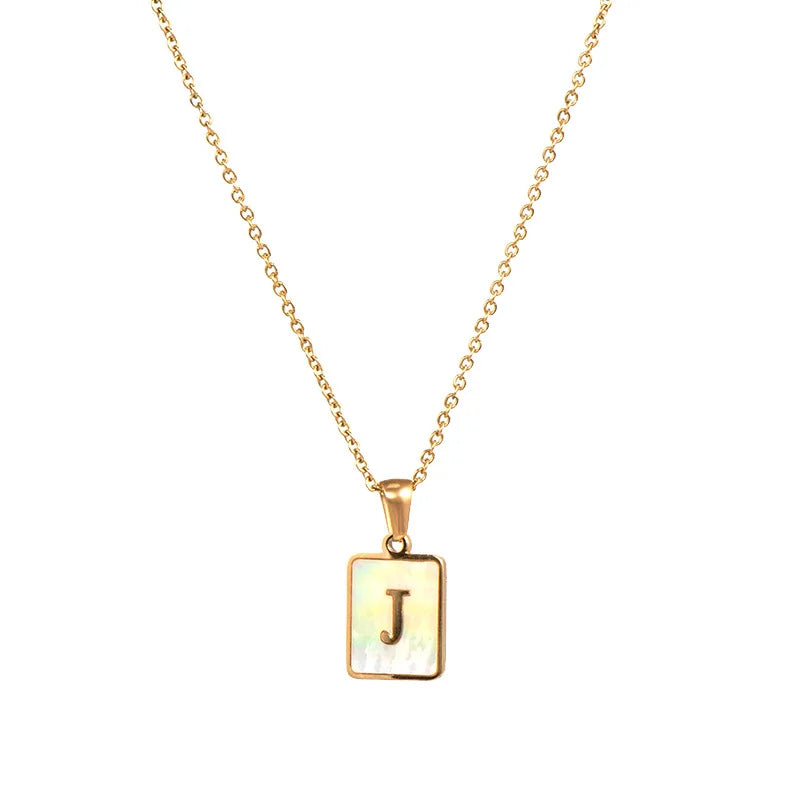 Minimalist Mother of Pearl Shell Stainless Steel Tarnish Free Initial Necklace Gold Plated Letter Necklace for Women