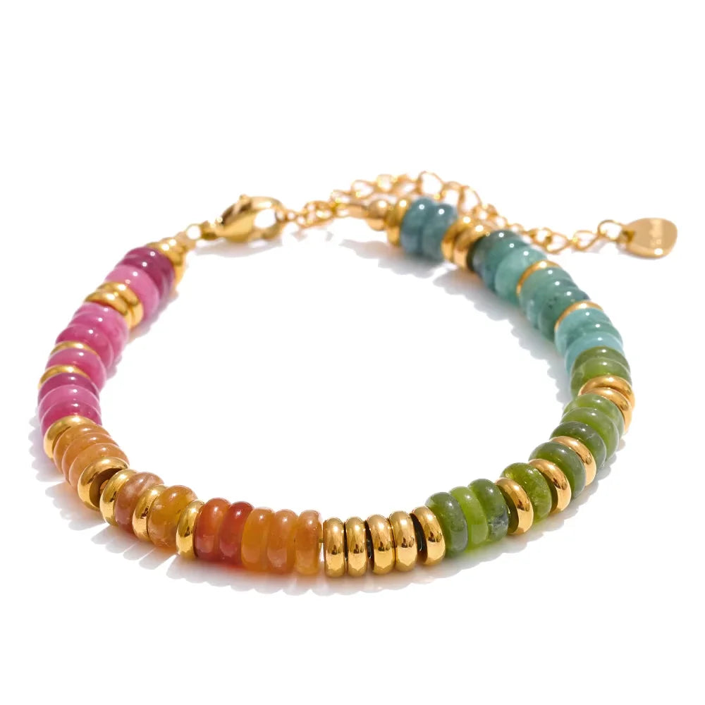 Colorful Natural Stone Beads Chain Handmade Bracelet Bangle Waterproof Bohemia Stainless Steel Y2K Trendy Jewelry Gift