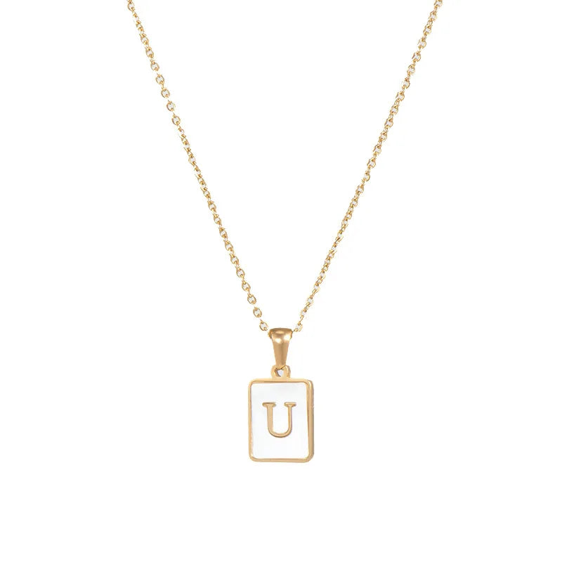 Minimalist Mother of Pearl Shell Stainless Steel Tarnish Free Initial Necklace Gold Plated Letter Necklace for Women