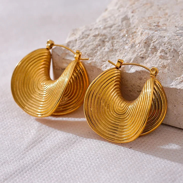 Stylish Unique Stainless Steel Geometric Statement Waterproof Earrings Creative Metal Gold Color Temperament Jewelry Women