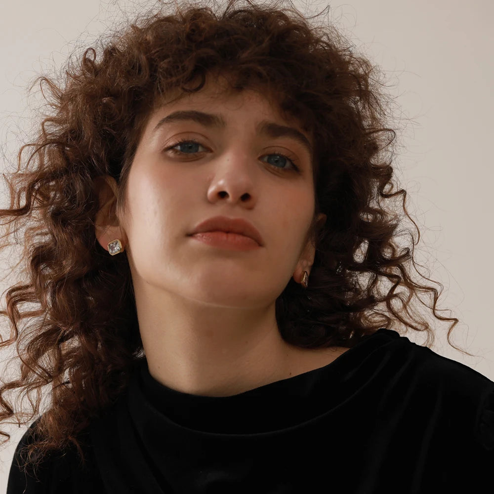 Square Geometric White Green Cubic Zirconia CZ Bling Stud Earrings Stainess Steel Waterproof Charm Women Basic Jewelry