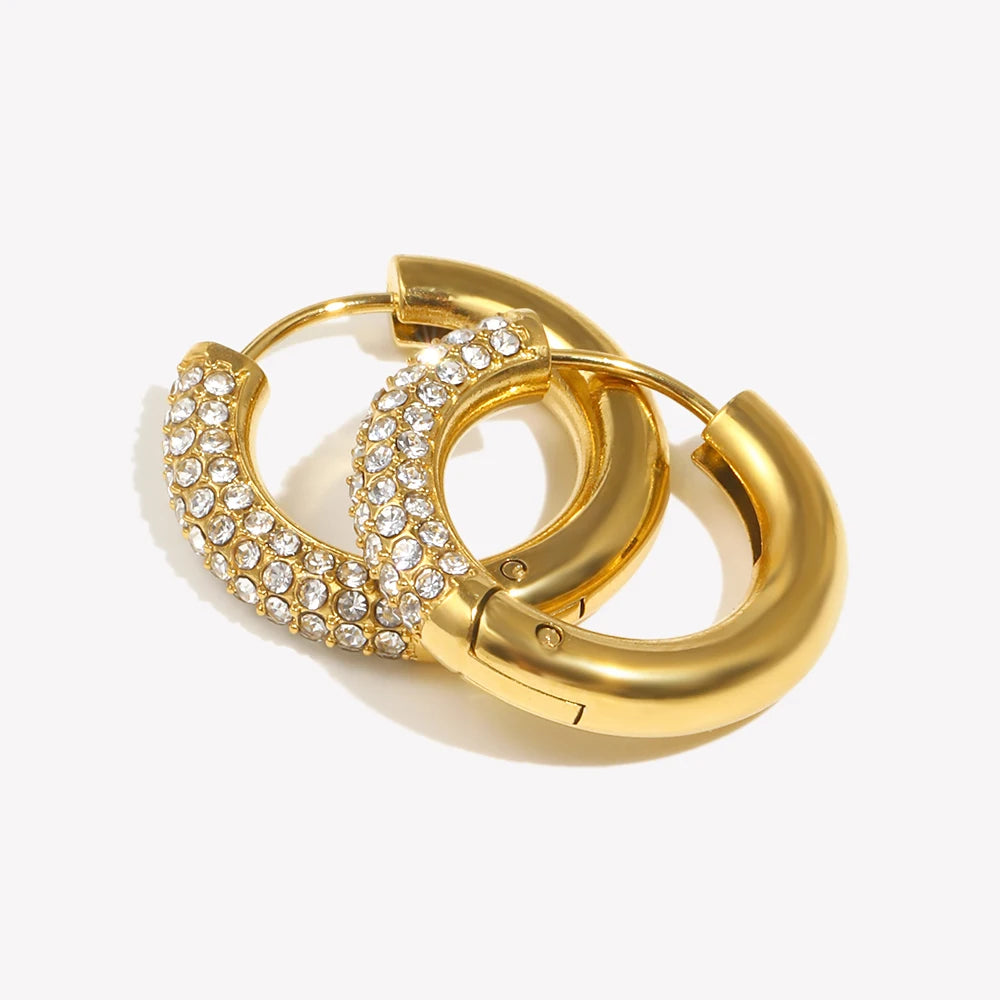 Circular Semi Inlaid Zircon Earrings Silver Color 316L Stainless Steel Women'S Earrings 18K Gold Plated Jewelry