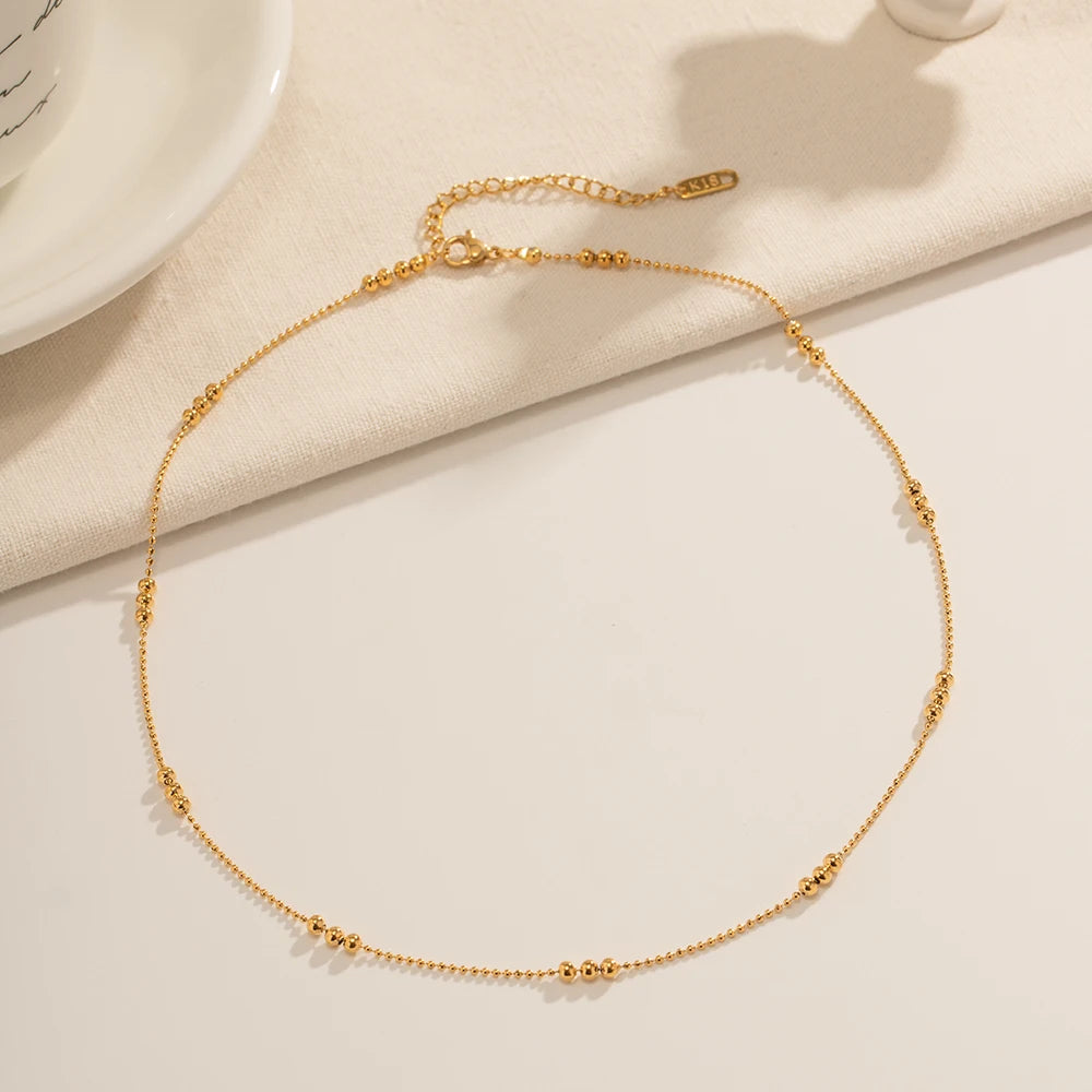 Stainless Steel 16K Gold Plated Minimalist All round Bead Chain Necklace Waterproof Women Necklace Бижутерия Party Gift