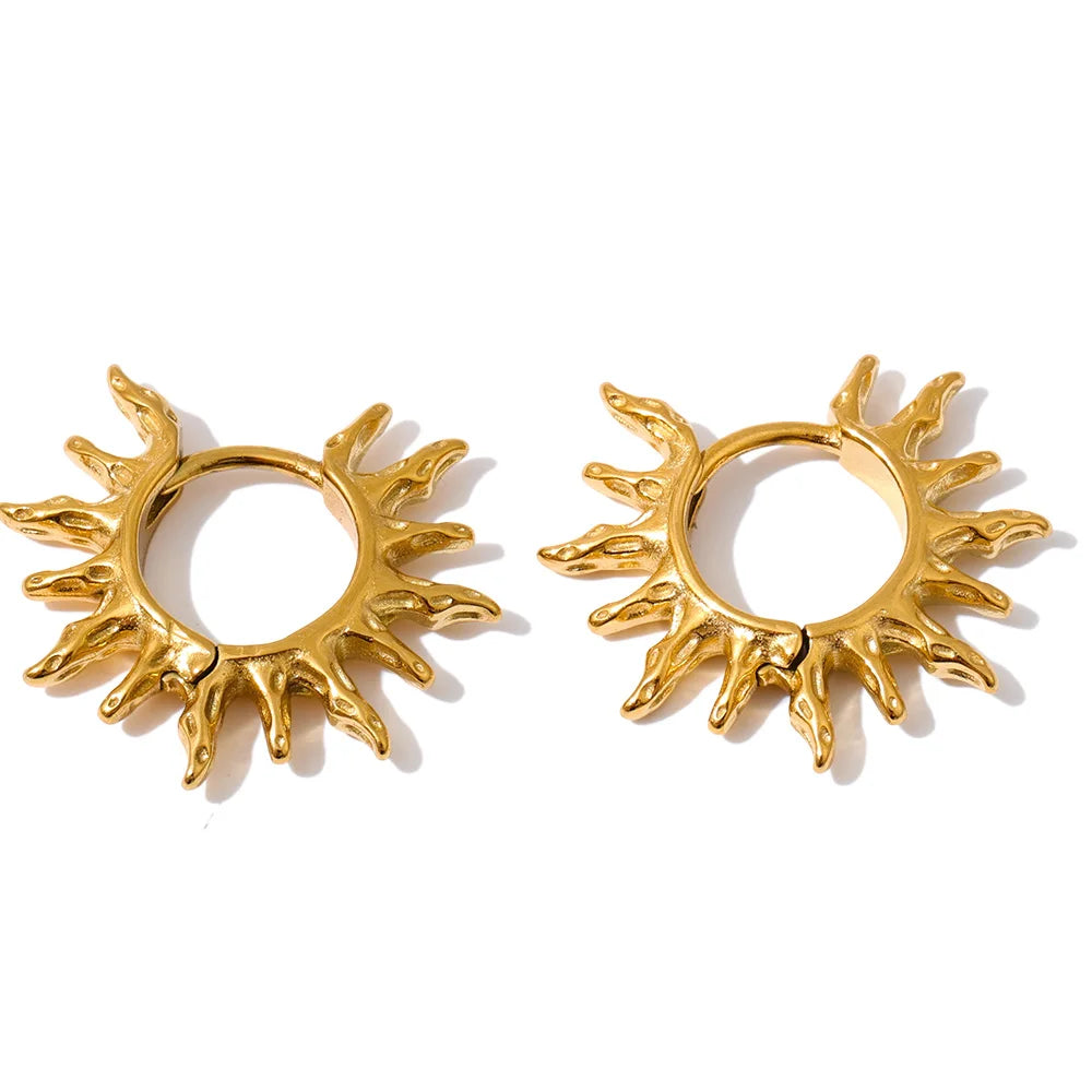 New Stainless Steel Hammer Metal Sun Hoop Earrings for All Occasions Golden Daily Wear PVD Jewelry Accessories Waterproof