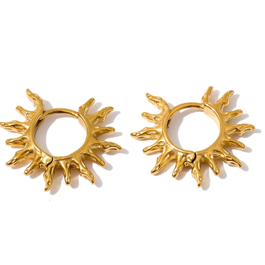 New Stainless Steel Hammer Metal Sun Hoop Earrings for All Occasions Golden Daily Wear PVD Jewelry Accessories Waterproof