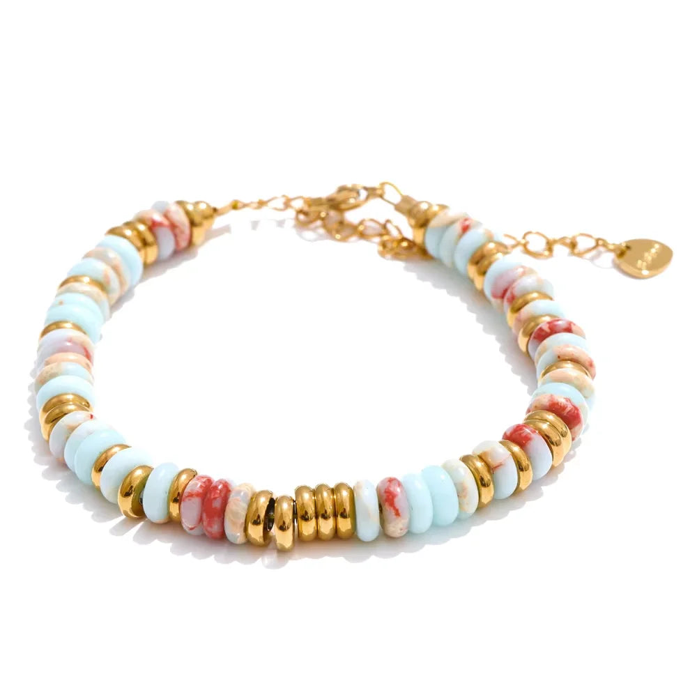Colorful Natural Stone Beads Chain Handmade Bracelet Bangle Waterproof Bohemia Stainless Steel Y2K Trendy Jewelry Gift