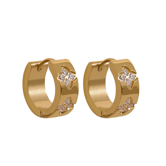 Exquisite Pink Green White Cubic Zirconia Stainless Steel round Chic Hoop Earrings Women High Quality Waterproof Jewelry