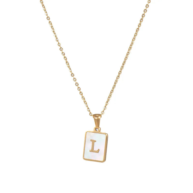 Minimalist Mother of Pearl Shell Stainless Steel Tarnish Free Initial Necklace Gold Plated Letter Necklace for Women