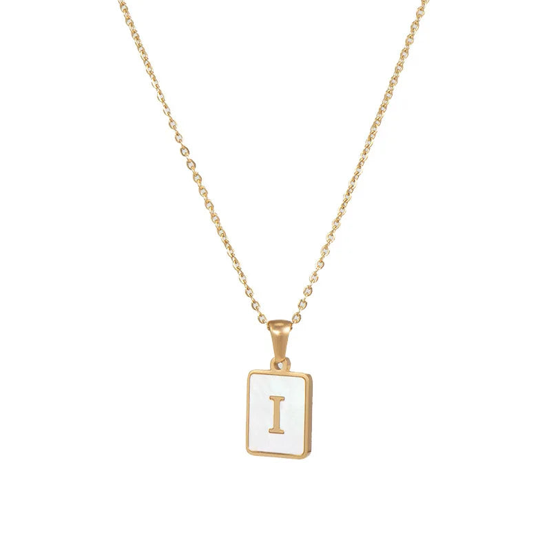 Minimalist Mother of Pearl Shell Stainless Steel Tarnish Free Initial Necklace Gold Plated Letter Necklace for Women