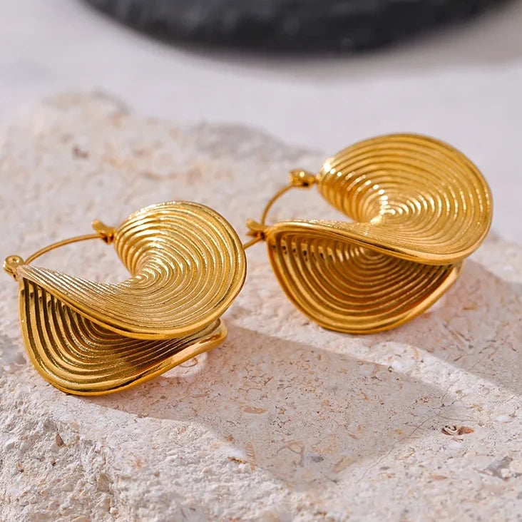 Stylish Unique Stainless Steel Geometric Statement Waterproof Earrings Creative Metal Gold Color Temperament Jewelry Women