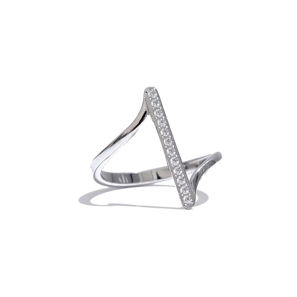 Stylish Unique Stainless Steel Geometric Twisted CZ Chic Ring Delicate Shiny Cubic Zirconia Minimalist Daily Charm Jewelry