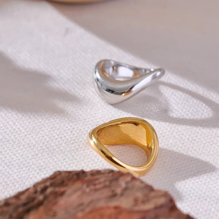 Minimalist Smooth Stainless Steel Metal Geometric Finger Ring Waterproof 18K PVD Plated 