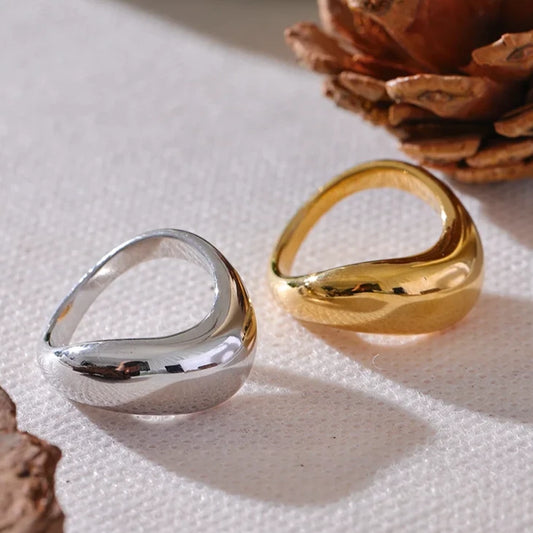 Minimalist Smooth Stainless Steel Metal Geometric Finger Ring Waterproof 18K PVD Plated 