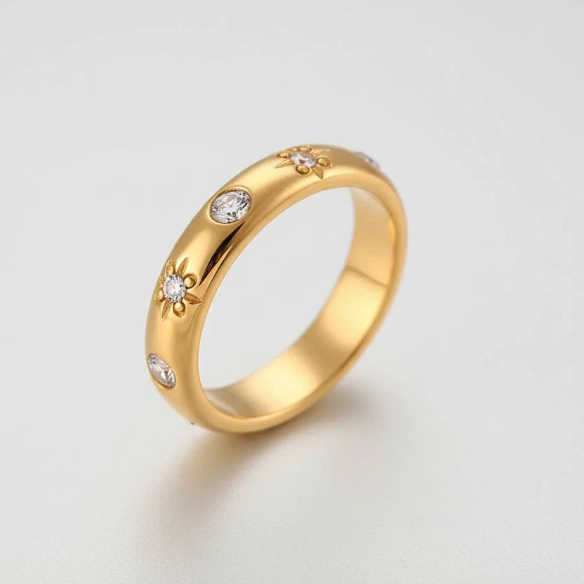 18K Gold Plated Green Zircon Pearl Rings for Women Waterproof Hypoallergenic Dainty Gold Ring Stainless Steel Jewelry