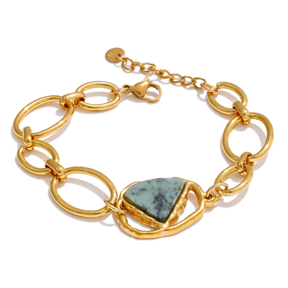 Stainless Steel Natural Stone Fashion Chain Bracelet Bangle France PVD Gold Plated High Quality Summer Wrist Charm Jewelry