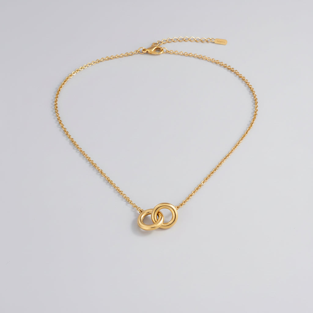 Uworld New Trend 18K Gold Plated Stainless Steel Clavicle Chain Accessories Double Rings Choker Necklace for Teen Girl