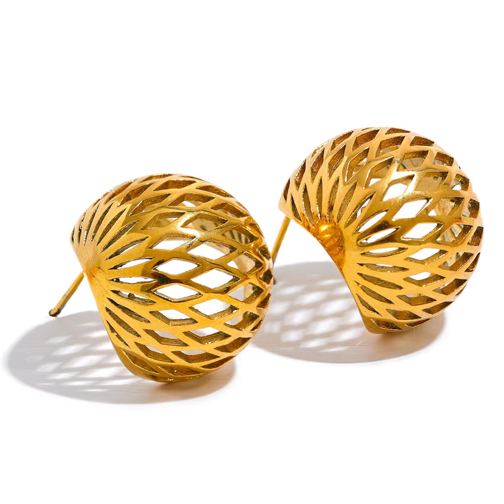 Stainless Steel Geometric Hollow round Earrings Prevent Allergy Gold Silver Color Statement Daily Stylish Jewelry Women