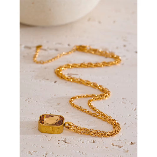 AAA Shiny Champagne Zirconia Pendant Necklace Hot Style Stainless Steel Chain Collar Luxury Jewelry Wholesale